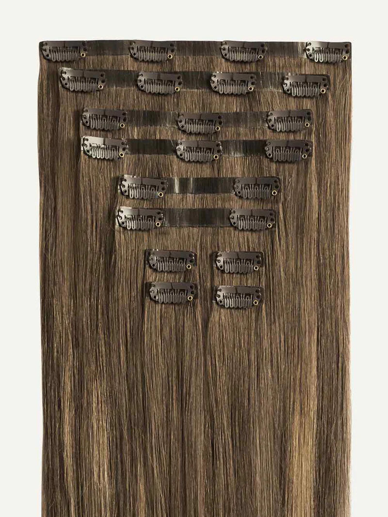 Seamless Ash Brown Highlights Clip-Ins (150g) - Curly