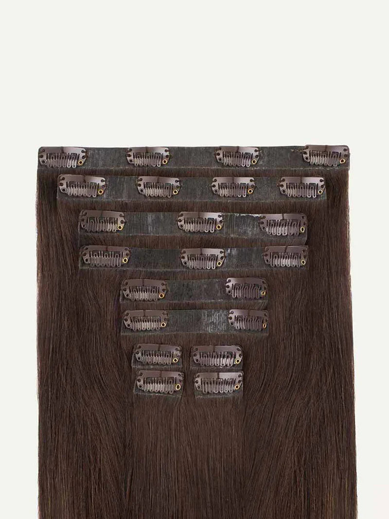 Seamless Dark Brown Balayage Clip-Ins (150g) - Straight