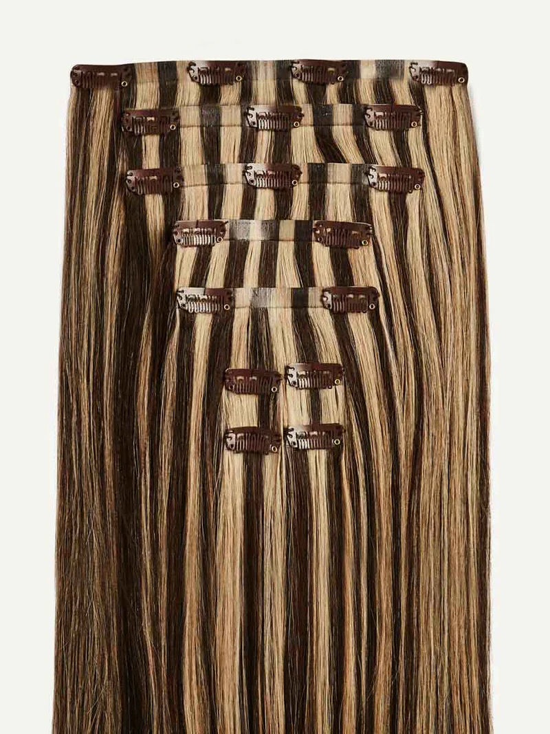 Seamless Mocha Brown Highlights Clip-Ins (150g) - Straight