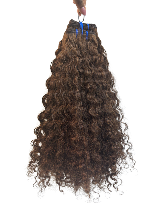 Brown Curly Virgin Hair Bundle Deal – 3 Bundles (Soft & Full Look)